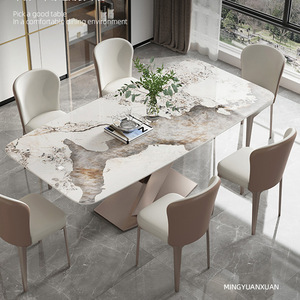 亮光岩板餐桌现代简约轻奢吃饭家用小户型4人长方形椅子组合饭桌