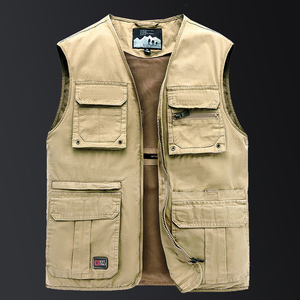 钓鱼马甲中老年纯棉布多口袋背心中年男士坎肩薄款外穿敬空百货店