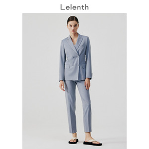 lelenth 高级感雾蓝色西装套装女春季时尚职业装修身显瘦西服外套