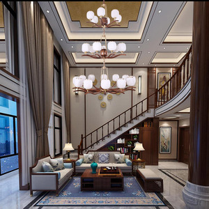 400人付款天猫新中式复式楼别墅客厅中空大吊灯奢华大气简欧楼中楼