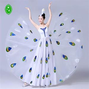 新款开场舞演出服傣族舞蹈服装女雀之灵表演白色孔雀舞大摆裙成人