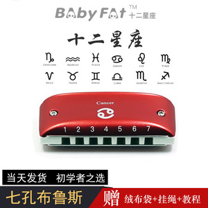 babyfat十二星座款 7孔蓝调布鲁斯彩色初学口琴时尚挂饰bf