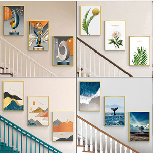 复式楼梯口间装饰画现代简约走廊过道墙壁画客厅楼道玄关三联挂画