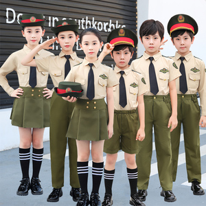 六一儿童海陆空军装小学生升旗手套装男女童红歌合唱团表演出服夏