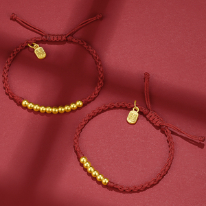 999足金小金珠福牌红绳手链黄金转运珠男金豆周大福周大生周六福