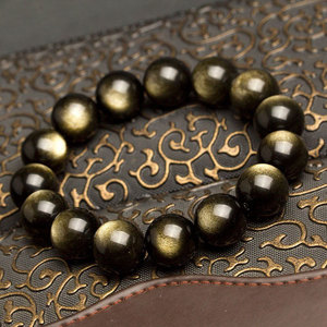 一元拍卖捡漏天然金沙黑曜石圆珠手串古风情侣佛珠金曜石玉石手链