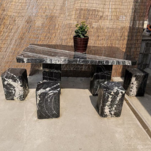 天然大理石石桌凳庭院户外休闲花岗岩圆方桌汉白玉象墩做旧石头桌