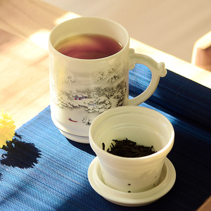 700ml个人专用大号茶水分离茶杯办公杯陶瓷带茶隔过滤网瓷泡茶杯