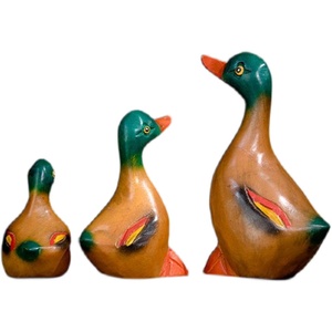 木雕摆件风水木鸭子鸭子四个旺桃花运原木小木鸭玩具小黄鸭手雕刻