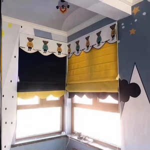 北欧英伦卡通儿童房罗马帘卧室榻榻米平行扇形升降窗帘全遮光定制