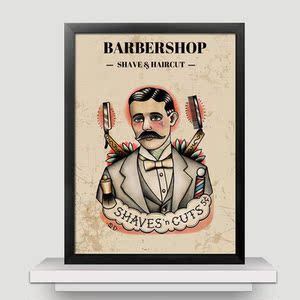 421人付款天猫新款理发店墙面装饰美发背景墙纸复古个性发型图片海报