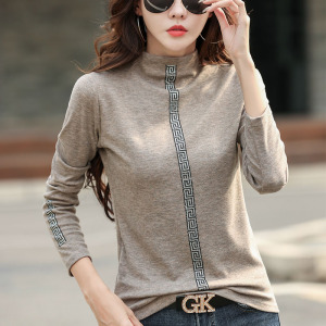 棉羊绒半高领打底衫女秋冬烫钻洋气内搭春秋百搭加绒加厚长袖上衣