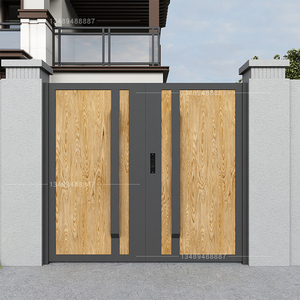 日式花园入户门现代极简院子双开门民宿铝合金木纹漆别墅庭院大门