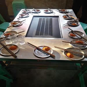 无烟电烧庭院豆腐圆桌环保加热自助烤炉肉架烤肉家用烧烤桌木炭桌