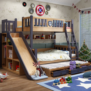 全实木儿童床男孩子母欧式三层成人高低床多功能组合上下床双层床