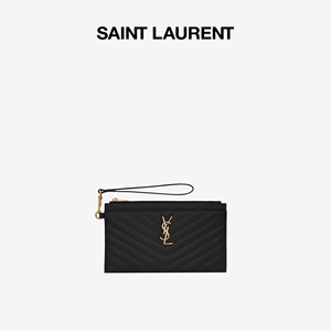 ysl/圣罗兰 女士monogram黑色大号粒面压花真皮纸币钱袋