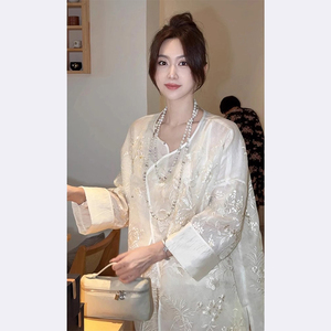 新中式国风白色欧根纱防晒外套2024夏季新款女装高级感薄款上衣女