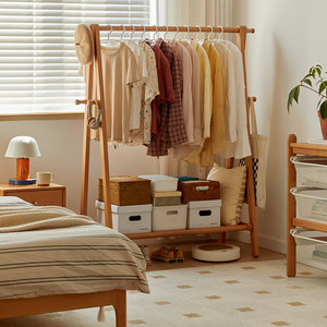 实木衣帽架家用落地挂衣架卧室榉木立式晾衣服架子房间简易置物架