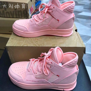 安踏正品女休闲鞋2019春秋板鞋反绒皮革粉色厚底松糕鞋12918010