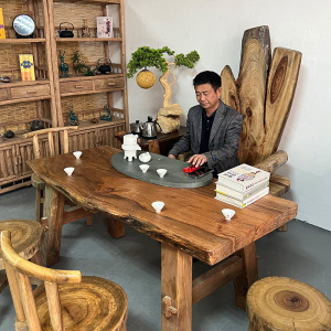 香樟木大板桌客厅家用会客茶几原生态木质家具新中式实木功夫茶台