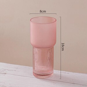 现代中式风格创意玻璃花瓶粉色磨砂插花花器客厅茶几桌面装饰摆件