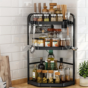 黑色厨房角落置物架三角架不锈钢调料架台面墙角收纳架壁挂免打孔