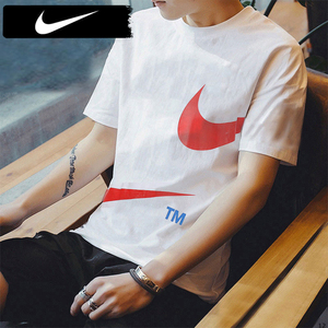 nike耐克短袖男2022夏季新款断勾红色本命年运动休闲圆领纯棉t恤