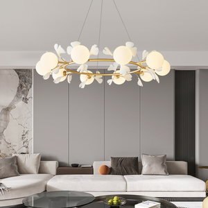 客厅吊灯创意银杏叶魔豆吊灯新款北欧现代简约家用大气玻璃餐厅灯