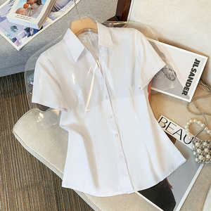 白色衬衫女夏季薄款正装工装职业面试衬衣修身气质短袖上衣工作服