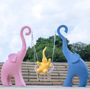 户外园林抽象动物雕塑玻璃钢网红卡通大象摆件庭院商场美陈装饰品