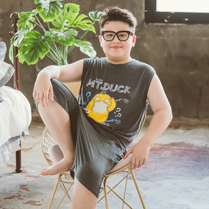 胖童装男童加肥加大夏装莫代尔家居服无袖背心套装胖童睡衣两件套