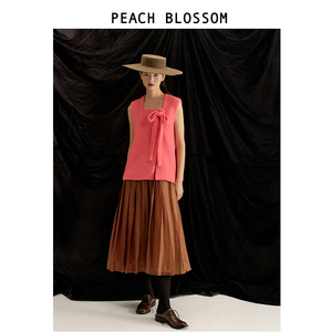 peachblossom2021秋冬双层格子粉色纱羊毛百褶半裙