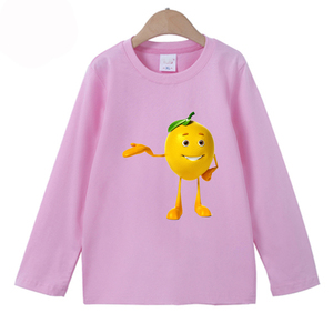 柠檬水果图案春秋款长袖儿童装男女T恤学生班服亲子装休闲上衣服