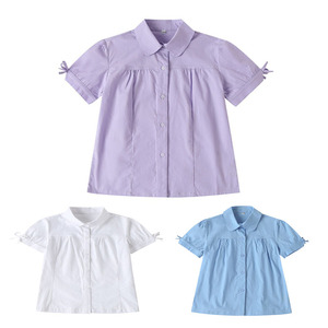 伊顿校服夏季英伦风中小学生女童短袖紫色衬衫袖口蝴蝶结白色衬衣