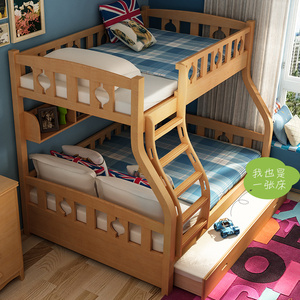 实木上下床白色子母床榉木儿童床双层床高低床上下铺床成人1.5米