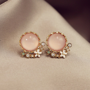 『甜美迷人』粉色猫眼耳环女新款潮法式复古风设计气质耳钉耳饰品