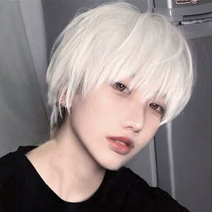 网红假发男短发日系cos漫画中性白色酷帅气自然逼真蓬松全头套式