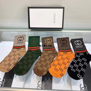 gucci/古奇女袜 中筒袜经典双g字母提花短袜古驰纯棉防臭男女袜子