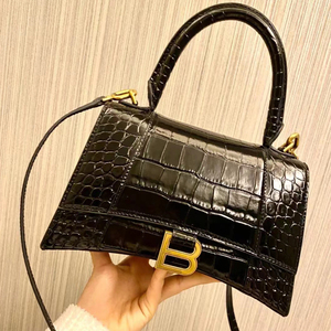 高版本网红b家包包真皮女包鳄鱼纹b字沙漏包单肩斜挎mini小方包潮