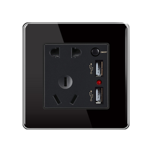 新品ko二位usb型电接口带二三极五孔插座 86充酒u店用家黑色面板