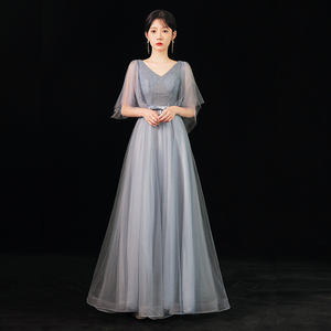 大合唱演出服女钢琴演奏学生朗诵晚礼服裙2021新款主持人声乐艺考