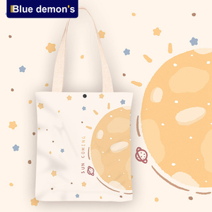 blue demons小清新卡通购物袋小众印花手提书包学生单肩包帆布袋