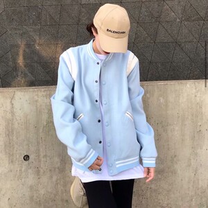 reductionism slp经典毛呢拼接婴儿蓝夹克蓝色棒球服外套宽松高街