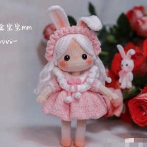 睡衣小兔钩针图解微钩人偶女孩电子版钩织教程diy解闷手工