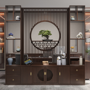 新中式玄关柜屏风隔断客厅酒柜办公室置物架厨房餐厅入户实木家用