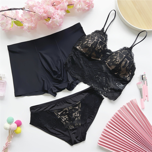 都是丽人情侣内衣三件套文胸冰丝情侣内裤夫妻一男一女性感蕾丝内