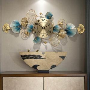 新中式客厅时尚家用创意钟表轻奢时钟墙面银杏叶装饰挂钟大气挂表