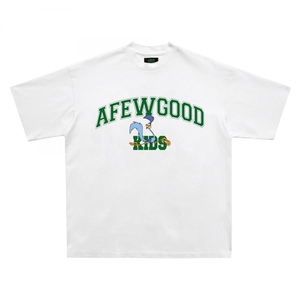 fff支线afgk夏季印花t恤男国潮哔哔鸟上衣潮牌字母短袖半袖潮体恤