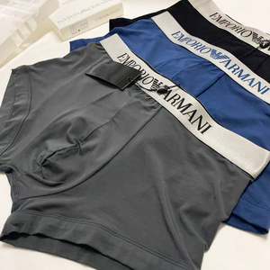 armani阿玛尼内裤男士纯色冰丝棉平角抗菌中腰透气运动正品礼盒装