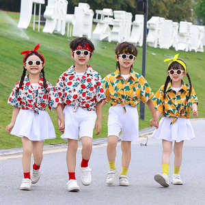六一儿童啦啦队演出服幼儿园彩色短袖小学生运动会开幕式表演服装